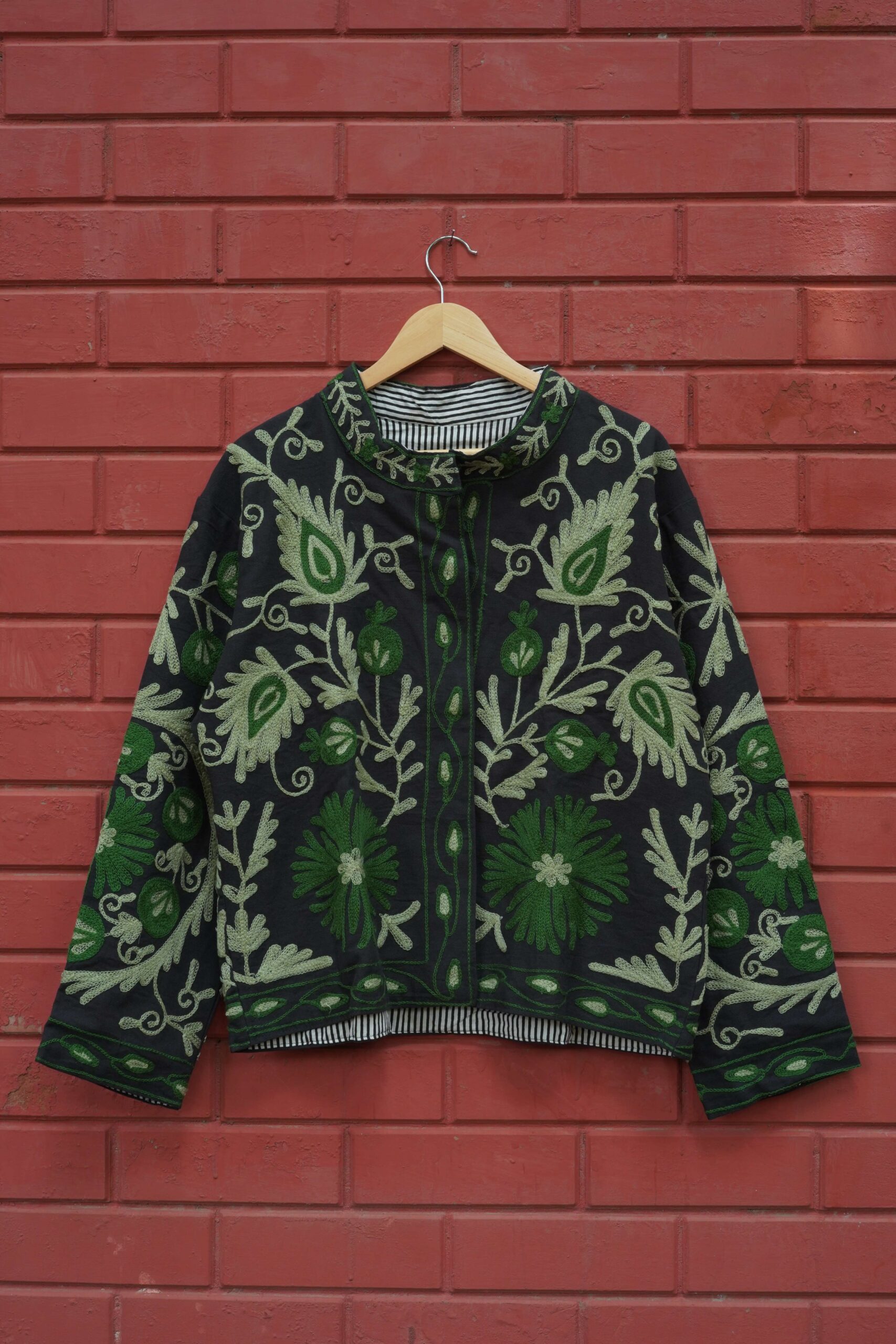 Womens Black Velvet Embroidered Jacket with Floral Design - Image 8